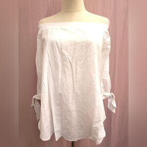 T.D.C. Women's Off the Shoulder 3/4 Tie Sleeve Top- White- Large
